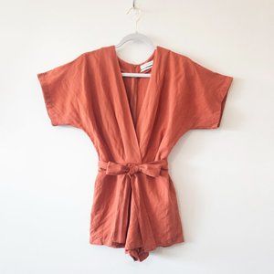 Urban Outfitters Rust Cotton Linen Blend Romper with Belt Size 2 - Gently Used